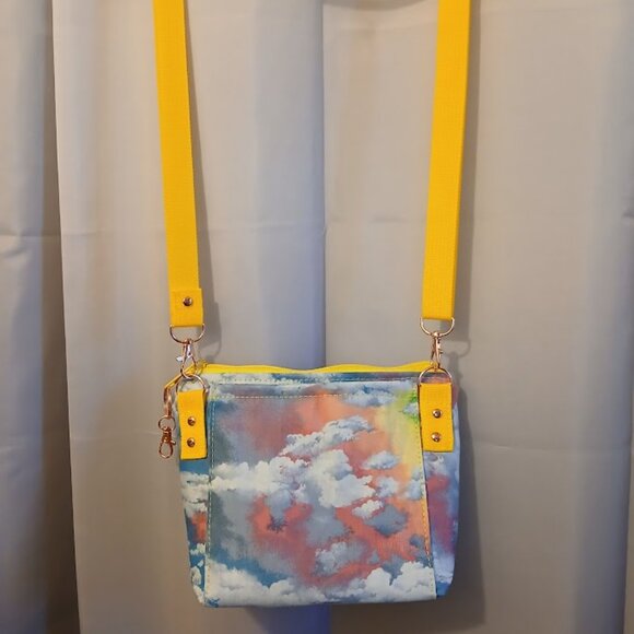 New Rainbow Clouds Sky print Crossbody Purse Bag Small Blue Pink Yellow Green - Picture 10 of 13